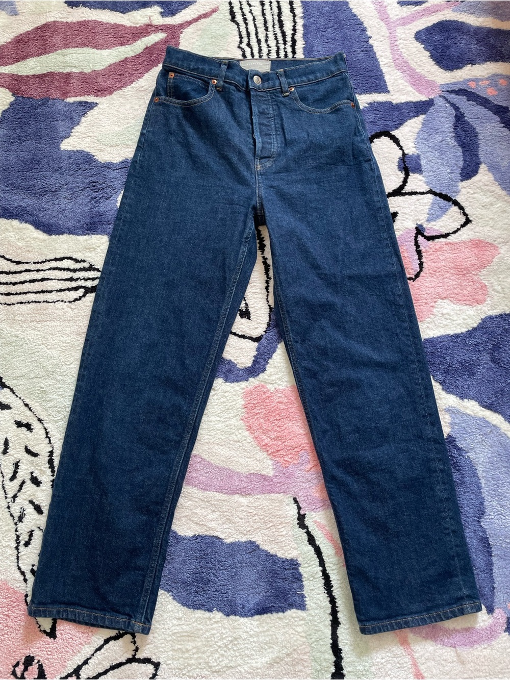 Everlane The Way High Jean Organic Cotton dark wash denim blue jeans 28 Regular
